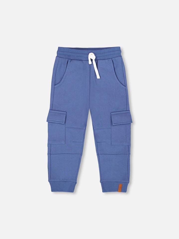 Fleece Sweatpants With Cargo Pockets Blue for wholesale by Deux par Deux