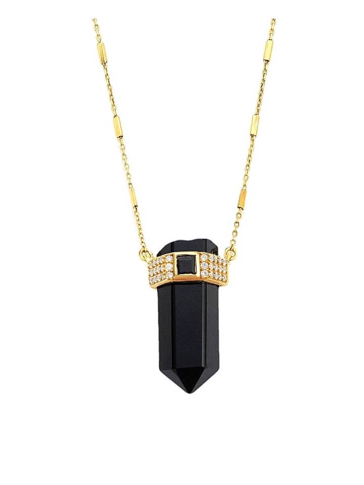 "Magical Queen" Black Onyx Quartz Bar Chain Necklace for wholesale by Nayla Jewelry