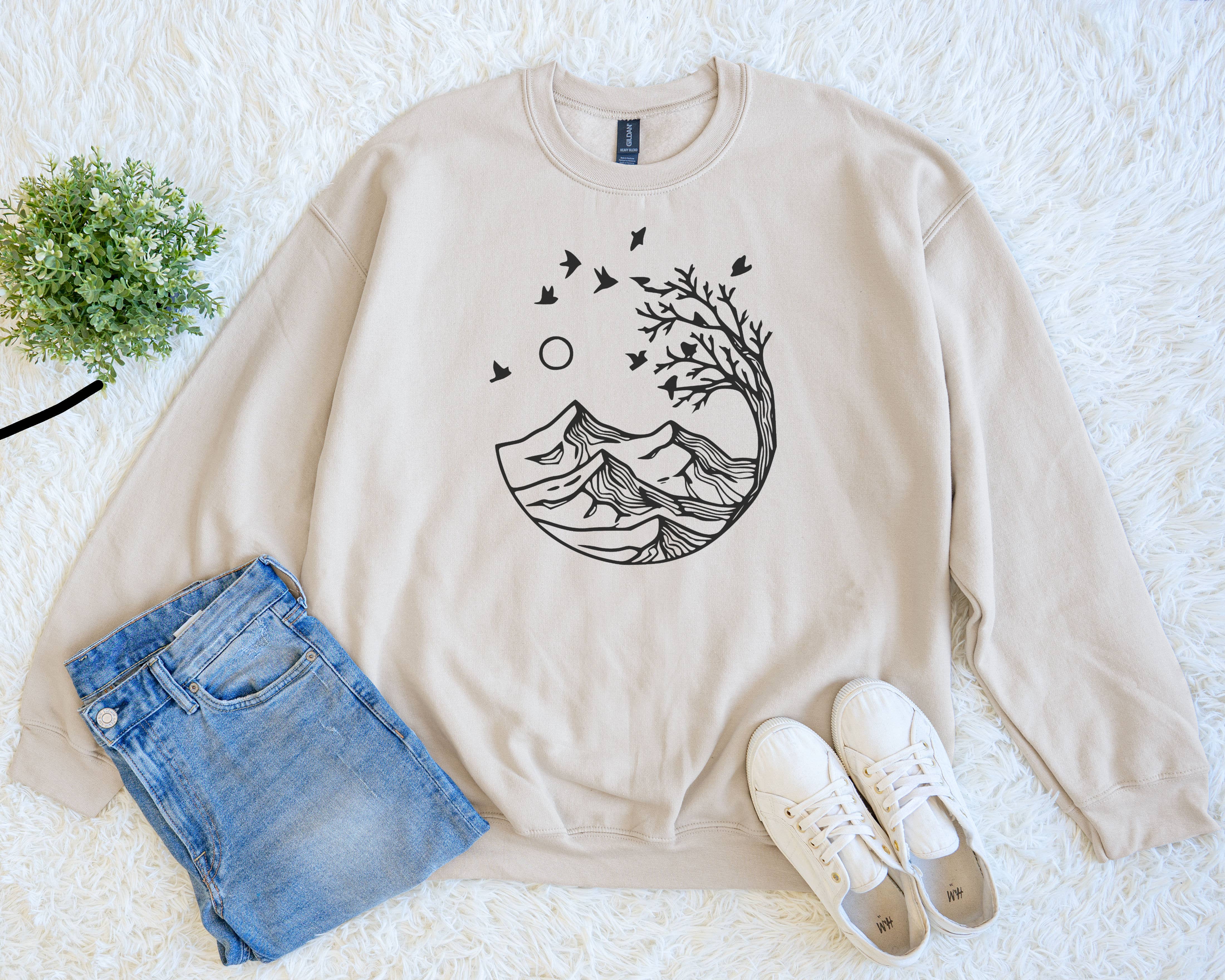 Gerdees - Wholesale Screen Printed T-Shirt - Women's - Blowing Mountain Circle, Outdoor mountains, Camping Crewneck1