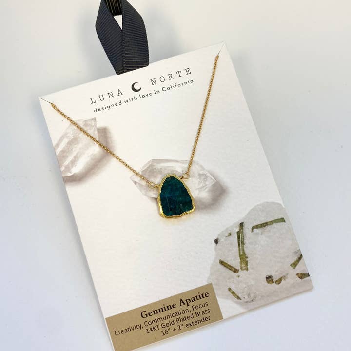 Luna Norte - Wholesale Pendant/Charm Necklace - Earth, Wind and Fire Genuine Stone Necklace Gold - Apatite1