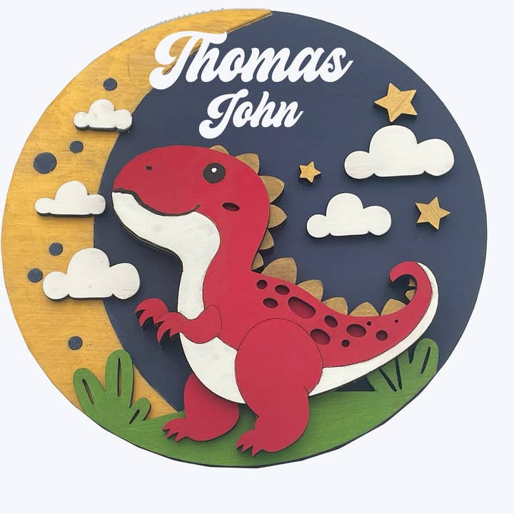 La~Artisan - Wholesale Wall Decor - Kids & Baby - Custom Dino 3D Wood Nursery Name Sign Personalized
