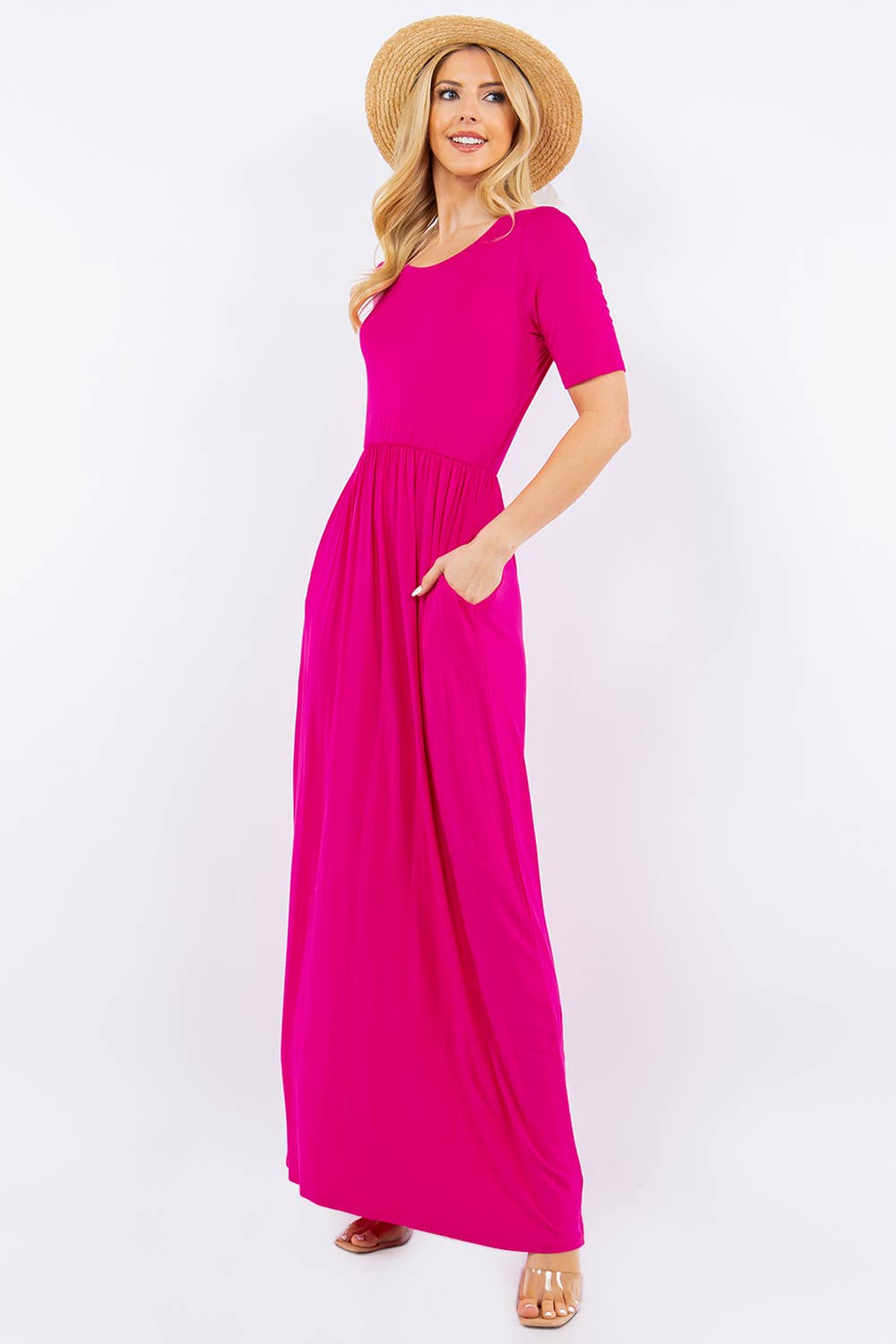 Celeste Clothing - Wholesale Dress - Women's - PLUS SIZE MODEST MAXI DRESS WITH POCKETS -CD23411T-PL26