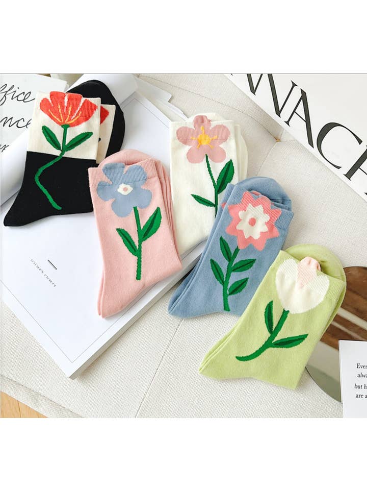 $1,95/par--assorterede 5 par/pakke--1 mønster pr. par--min. 4 pakker 20 par JCS010 3D unikke blomstersokker for engroshandel på Faire15