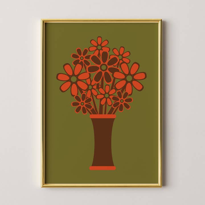 Brown Vase Orange Flowers Print for wholesale by GiGi Thomas Designs