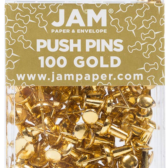 JAM Colorful Push Pins, Gold Pushpins, 2 Packs Of 100 for wholesale by JAM PAPER