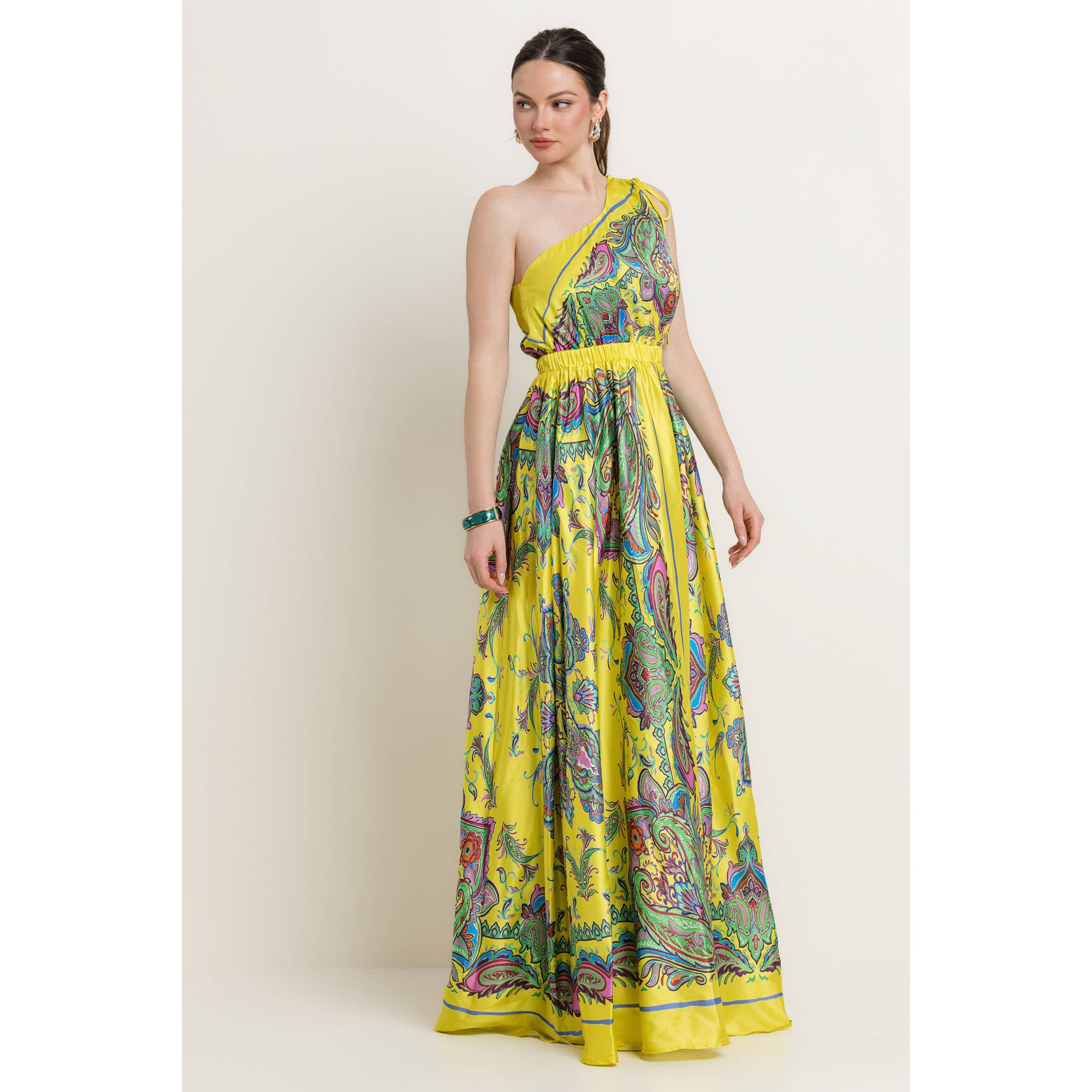 The Sang - Wholesale Dress - Women's - SATIN BORDER PRINT ONE SHOULDER MAXI DRESS5