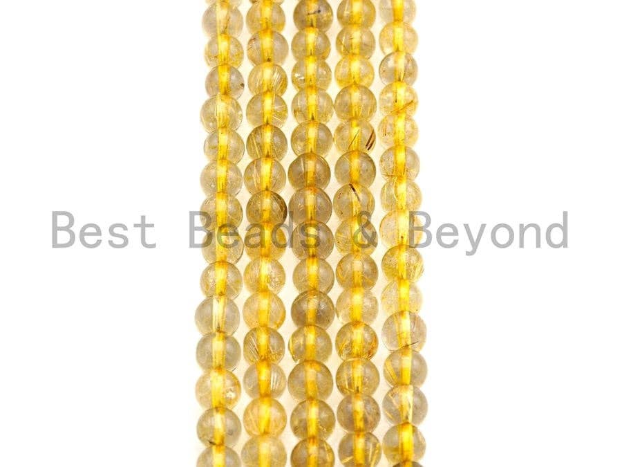 BestBeads&Beyond – wholesale Pärlor – Hög kvalitet Rutilerad Kvarts, Naturlig Rutilerad Kvarts, Gul ädelsten sten, 6mm, sku #U4811