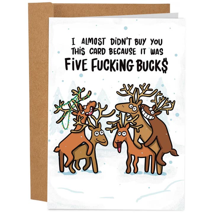 Sleazy Greetings - Wholesale Christmas Card - Five Fucking Bucks | Funny Christmas Card