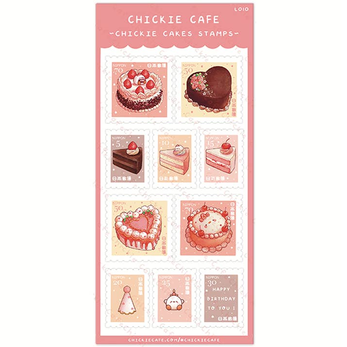 Chickie Cakes Stamps Sticker Sheet for wholesale by Chickie Cafe