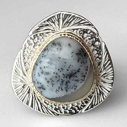 Contemporary Mixed Metal Tidepool Ring Dendritic Opal for wholesale by McKenzie Mendel Jewelry
