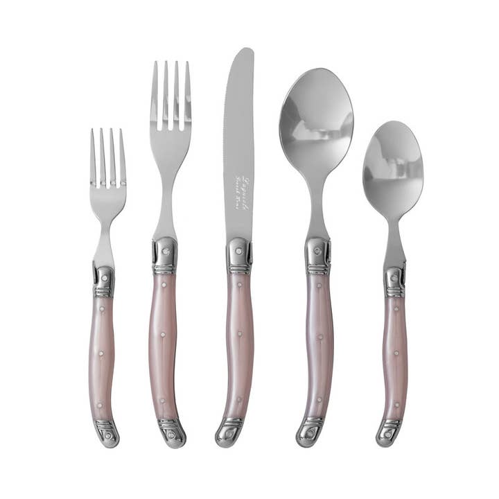 Laguiole 20-Piece Stainless Steel Flatware Set, Petal Pink for wholesale by French Home
