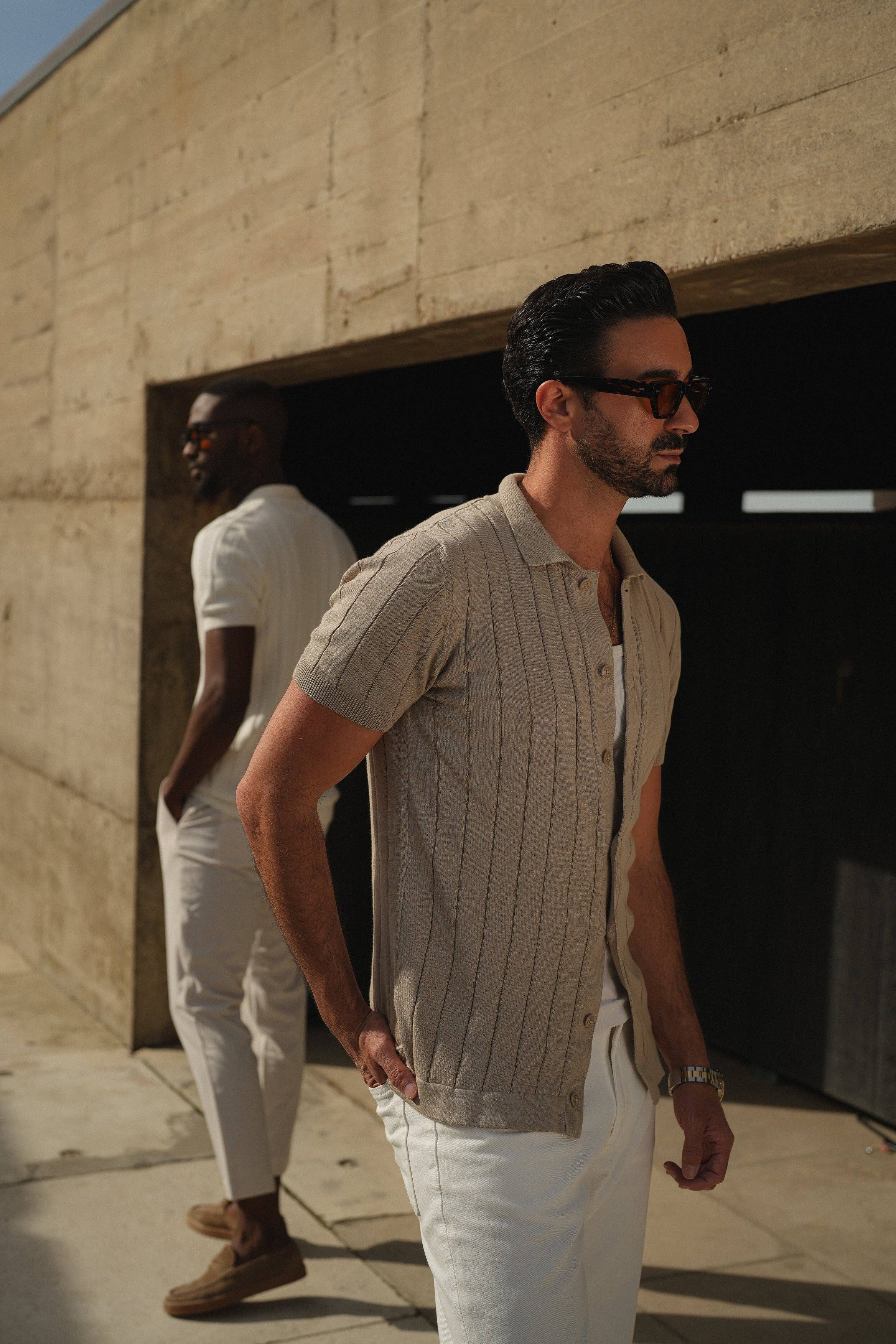 Off White Beige KNITTED CUBAN COLLAR TAUPE SHIRT for wholesale on Faire7