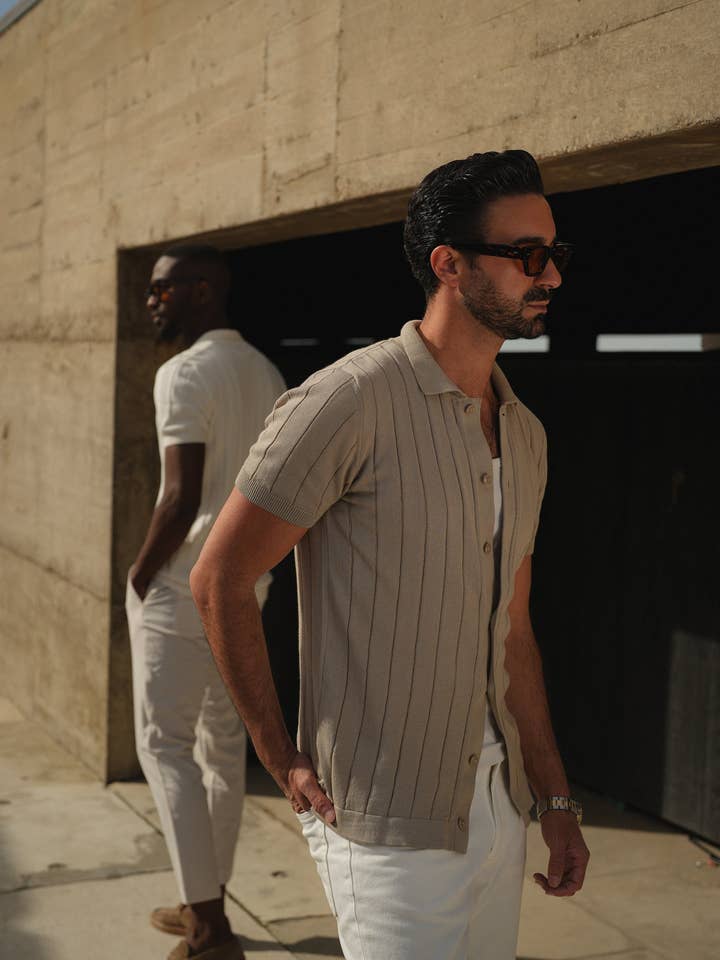 Off White Beige KNITTED CUBAN COLLAR TAUPE SHIRT for wholesale on Faire7