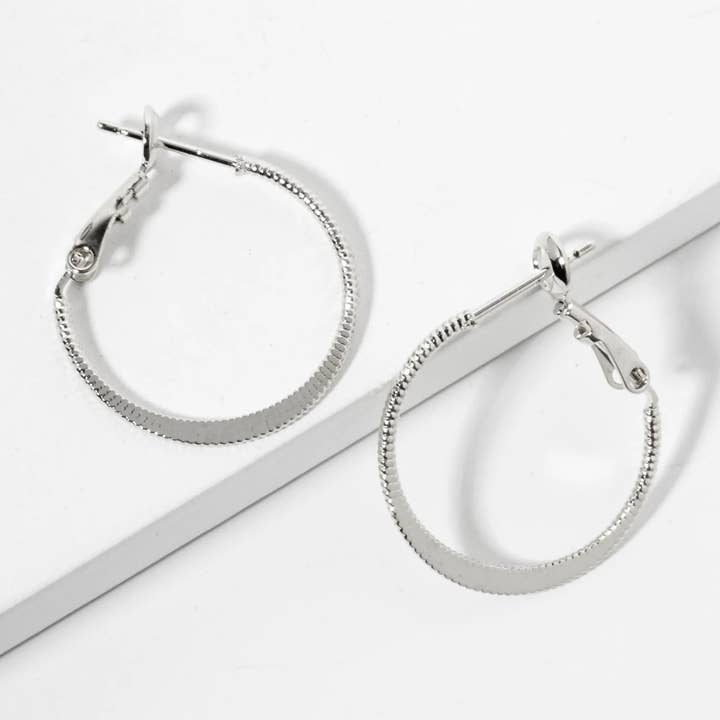 Wild Honey - Wholesale Hoop Earrings - 20mm 14K-Gold-Dipped Textured Latch-Back Hoop Earrings With Flat Center3