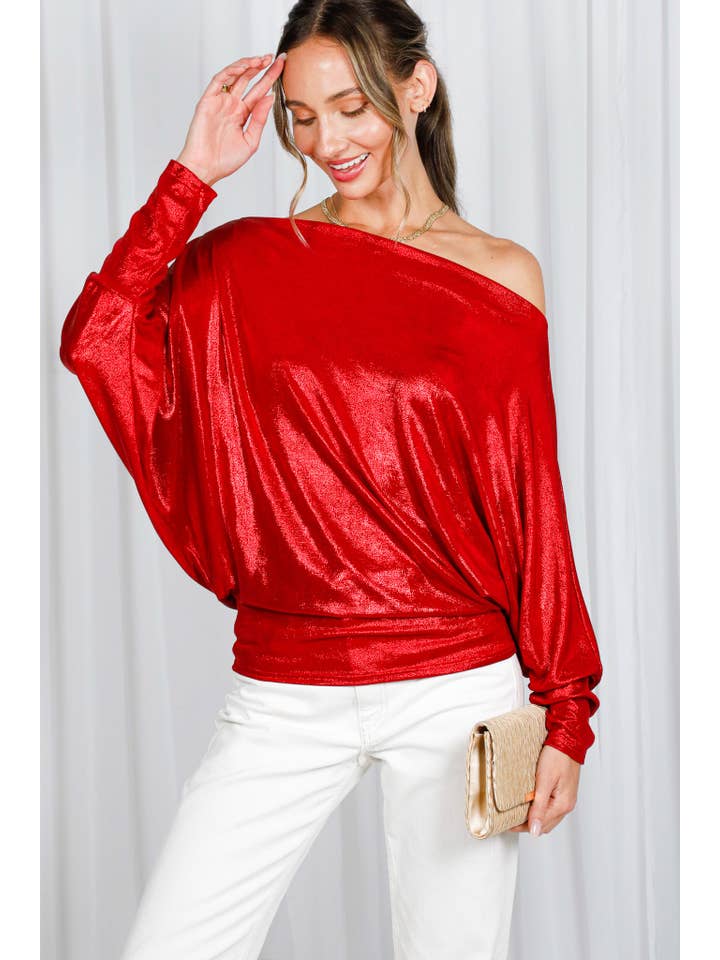Vine & Love - Wholesale Knit Top - Women's - Dolman Long-Sleeve Metallic Foil Knit Top VT82585