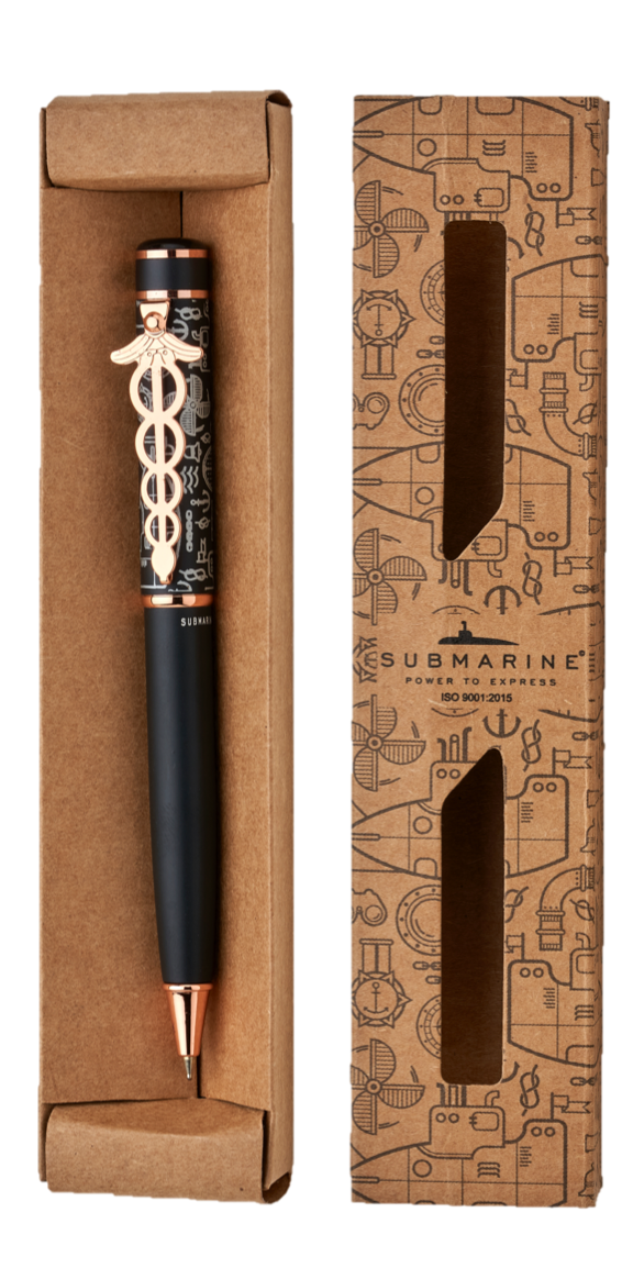 Wholesale SUBMARINE Caduceus Clip Retractable Ballpoint Pen, Black