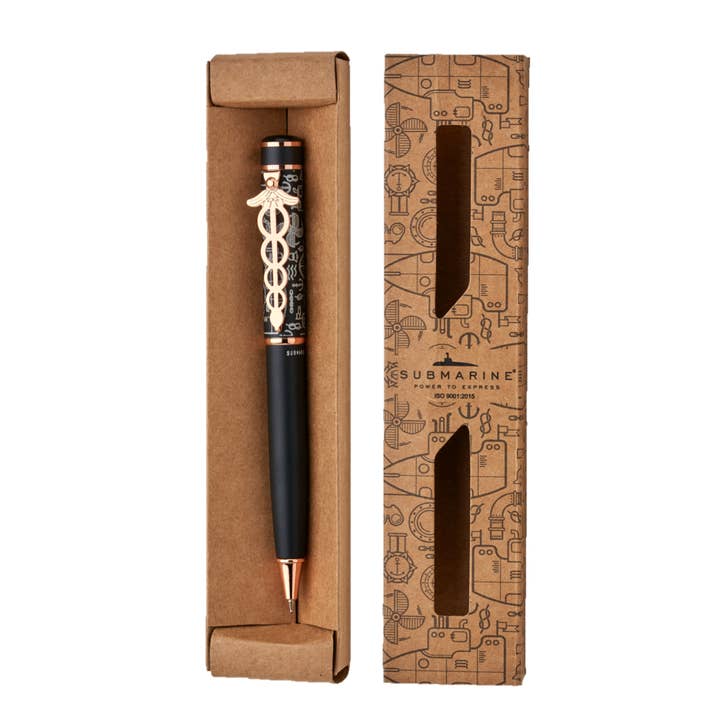 Wholesale SUBMARINE Caduceus Clip Retractable Ballpoint Pen, Black