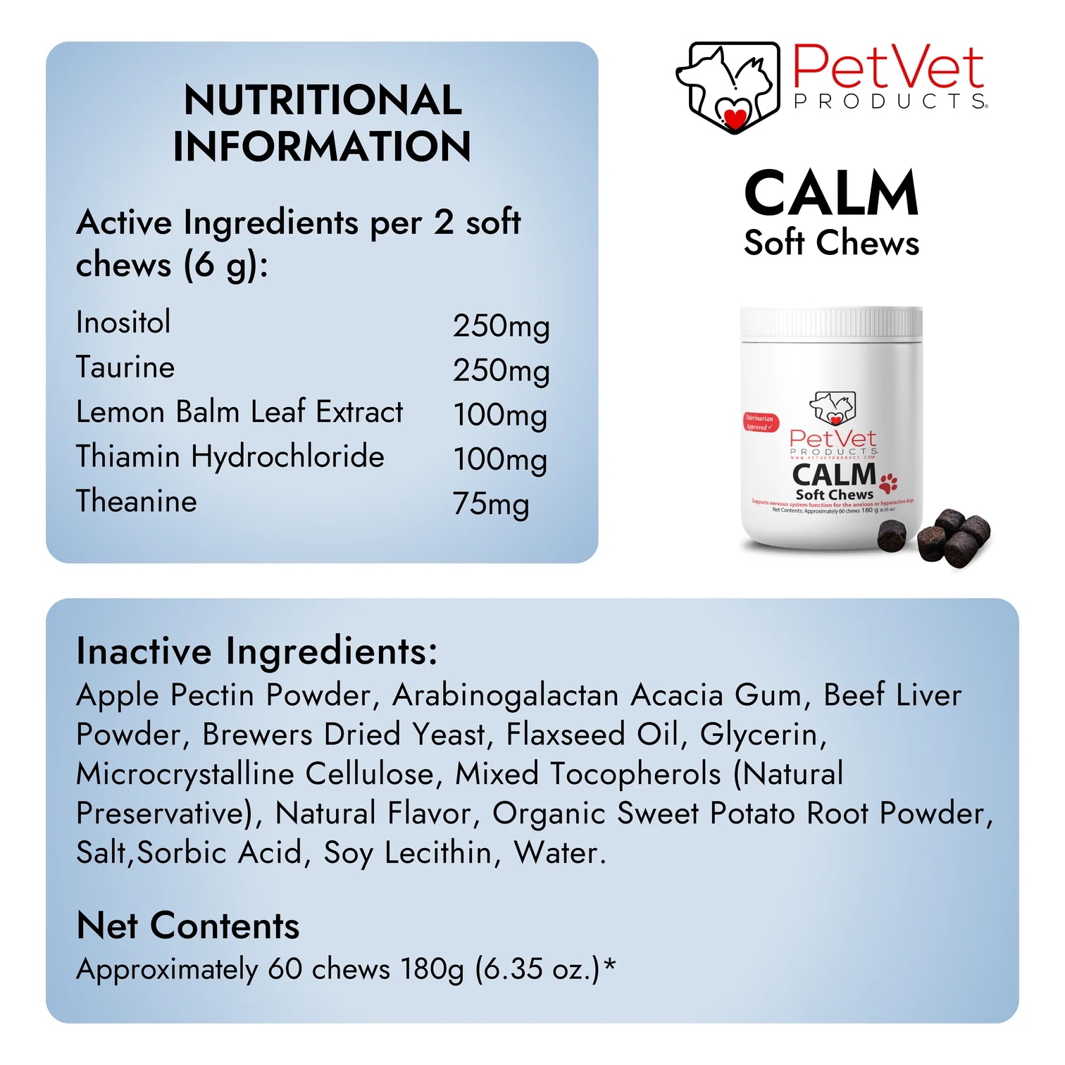 Pet Vet Products - Wholesale Pet Supplement - Dog - Calming Chews for Dogs – Anxiety & Stress Relief (60 Ct)5