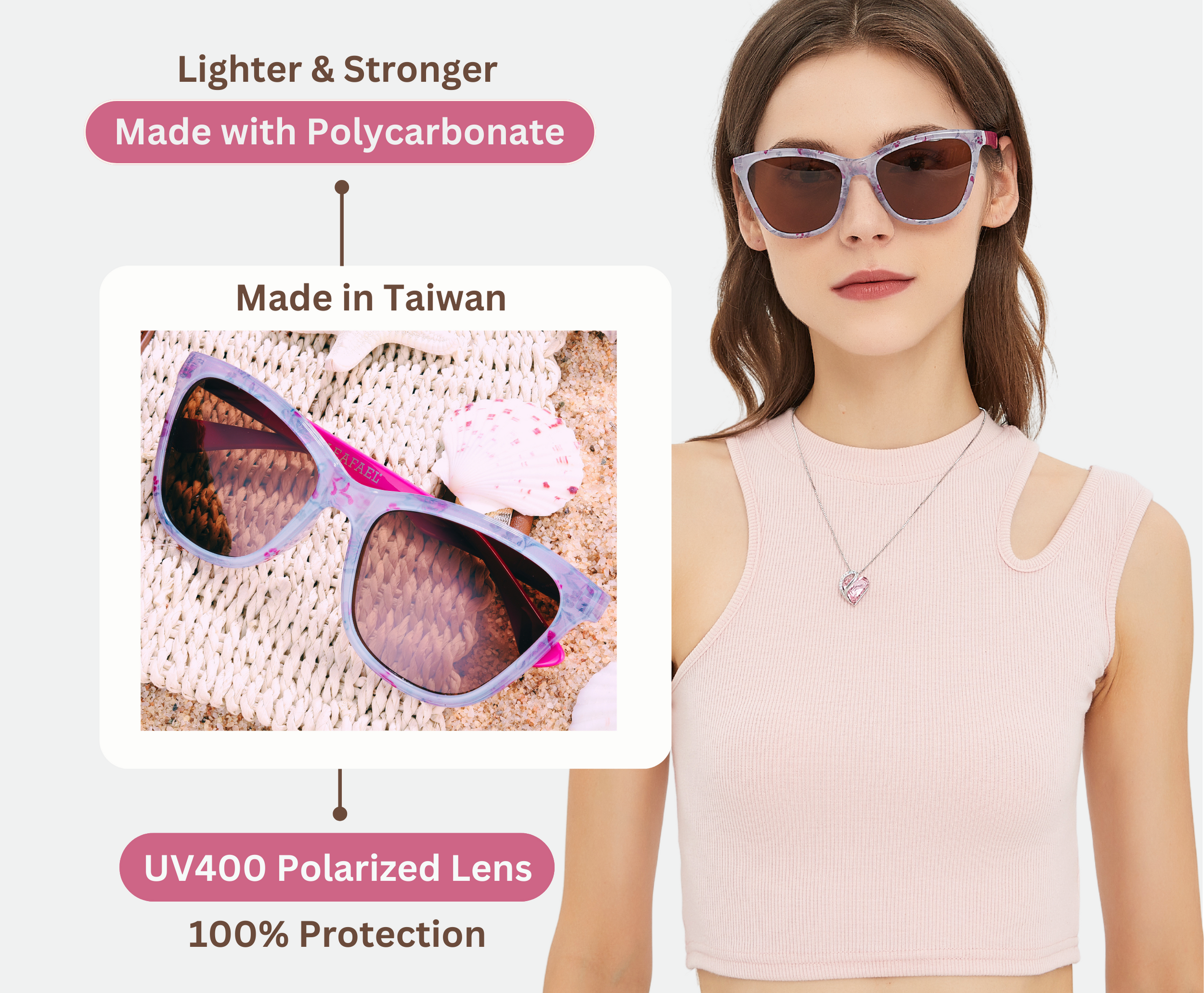 Leafael LLC - Wholesale Sunglasses - Women's - Sunglasses Womens Trendy Retro Floral Design | Polarized Lens UV400 Protection | Classic Cat Eye Frame | Casual & Active Wear3