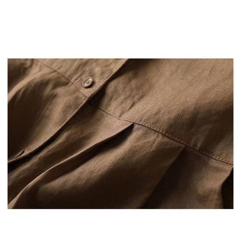 FurDecoration - Wholesale Blouse - Women's - Casual Loose Ramie Cotton Blouse with Solid Color and Long Sleeves4