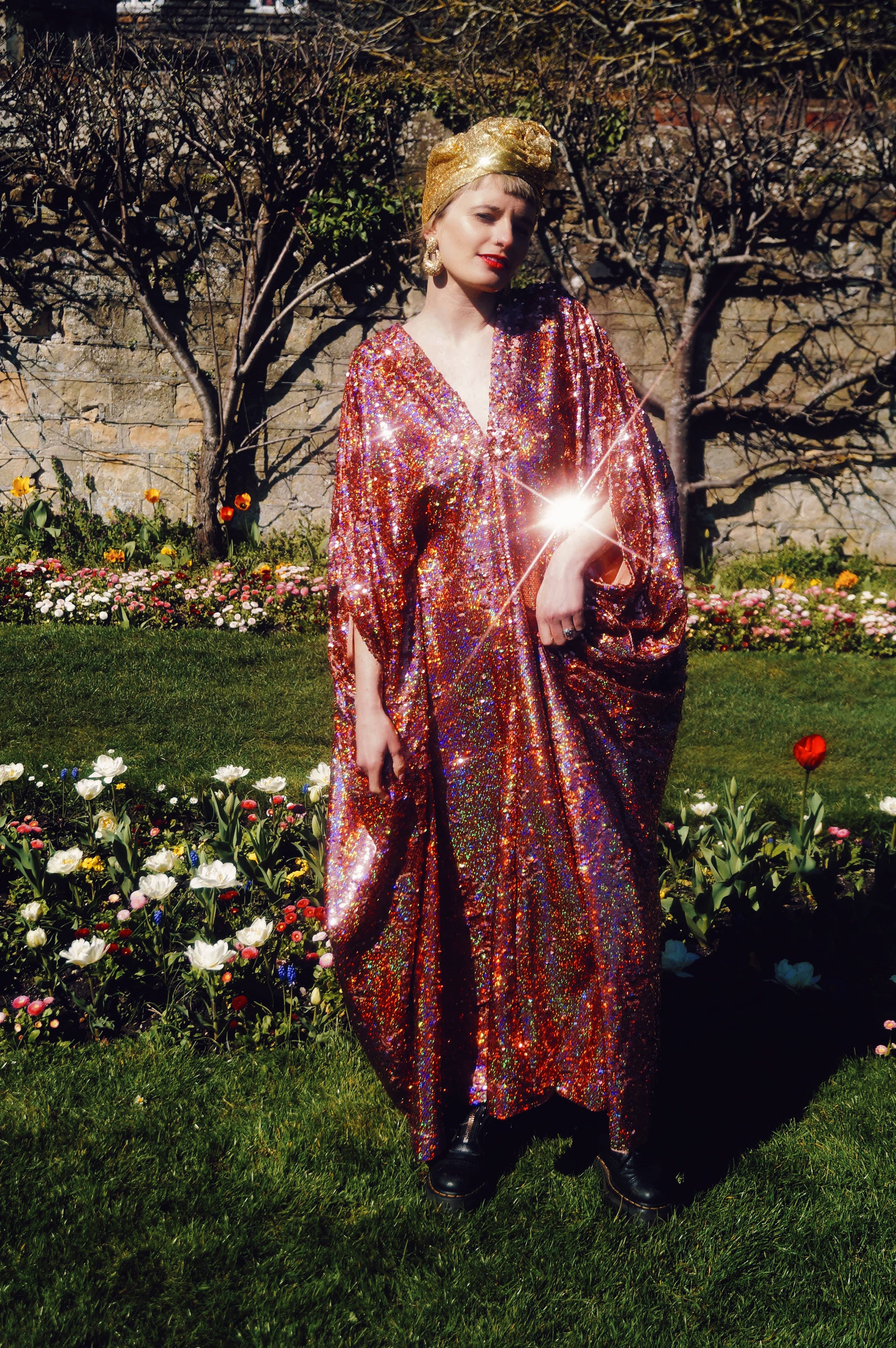 Fumbalinas – wholesale Kaftan – Women's – Rose Gold Holographic Sequin V-neck Kaftan Gown15