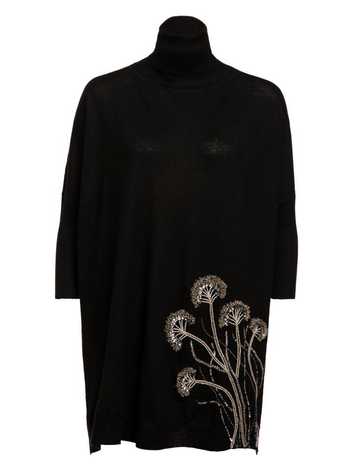 Pyriet Met Geborduurde Bloemen Gebreide Coltrui Top voor wholesale door OO-TO