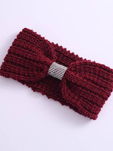 Winter Rhinestone Bow Knitted Headband for wholesale by Prestige Boutique
