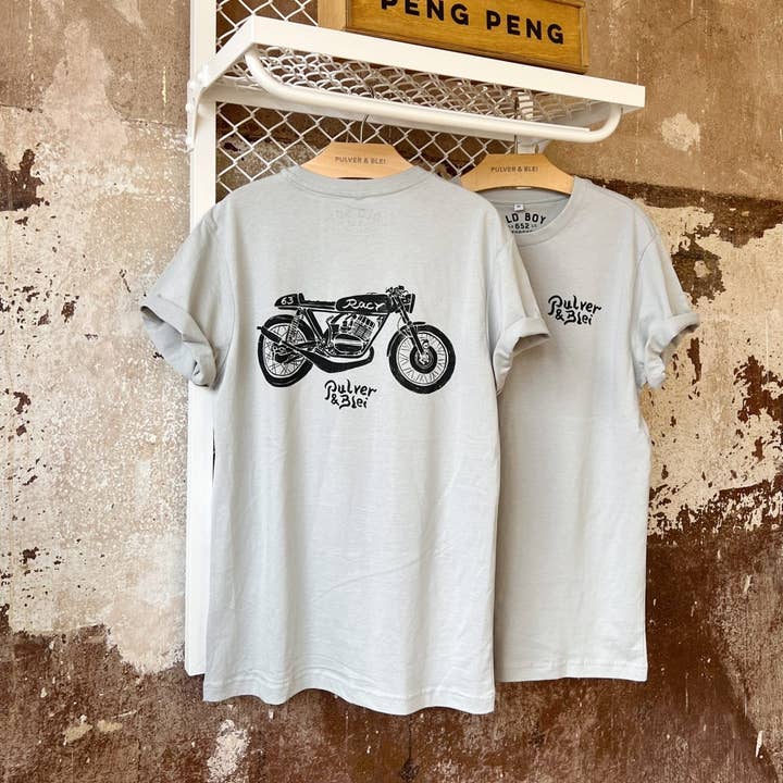Pulver Blei - Wholesale Screen Printed T-Shirt - Unisex - Racy 63 - Café Racer T-Shirt gray1