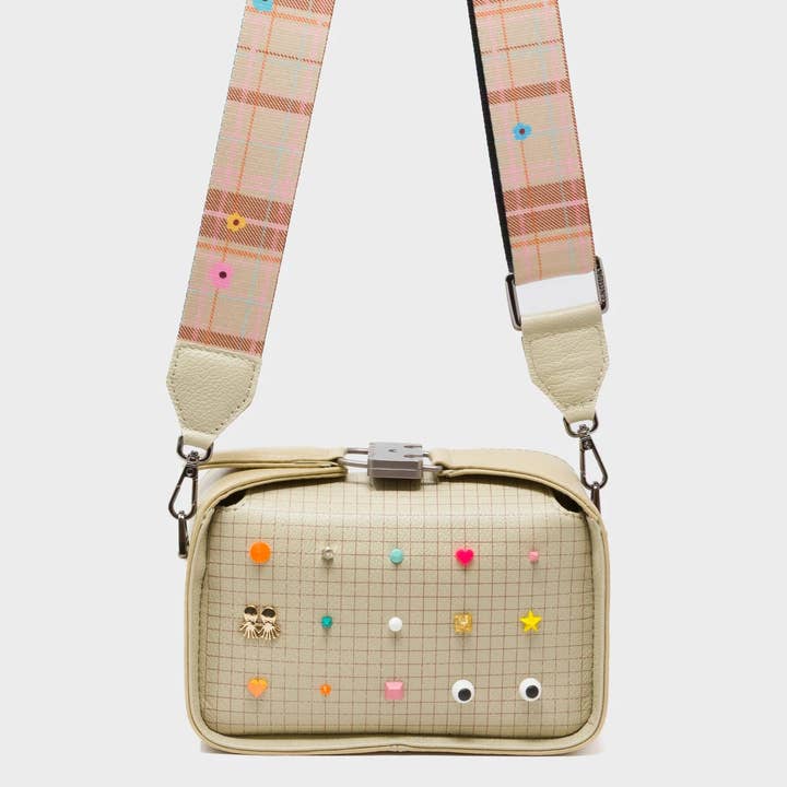 Min & Mon - Wholesale Crossbody Bag - Women's - Benji Micro Crossbody Gravel Beige Leather Bag - Studs Pattern2
