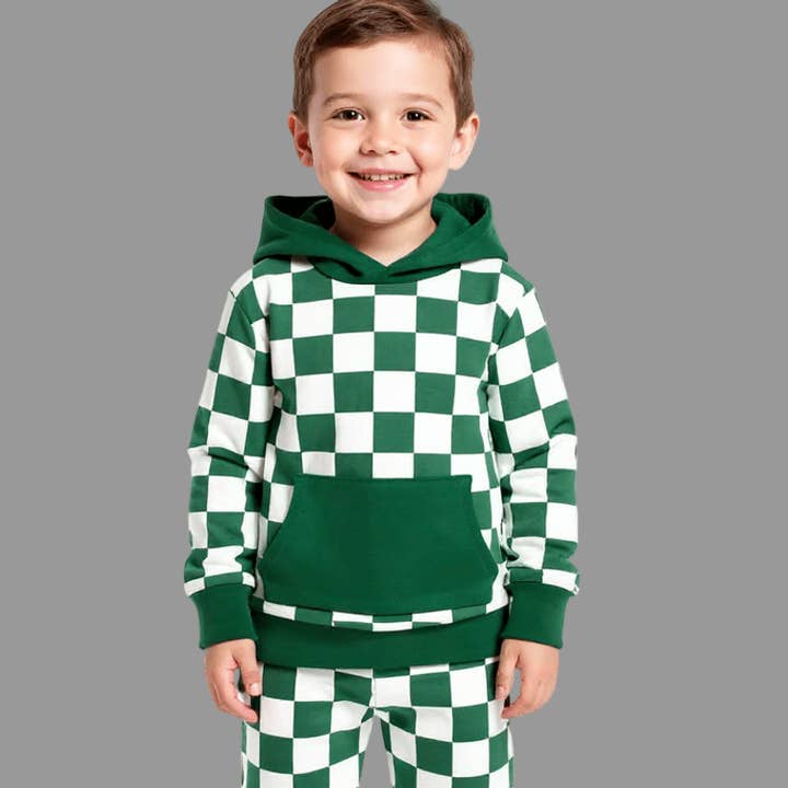 Maglia Francese a Quadri Verdi Maggiori Set da Jogging con Cappuccio a Quadri Verde Maggiore in vendita all'ingrosso su Faire2