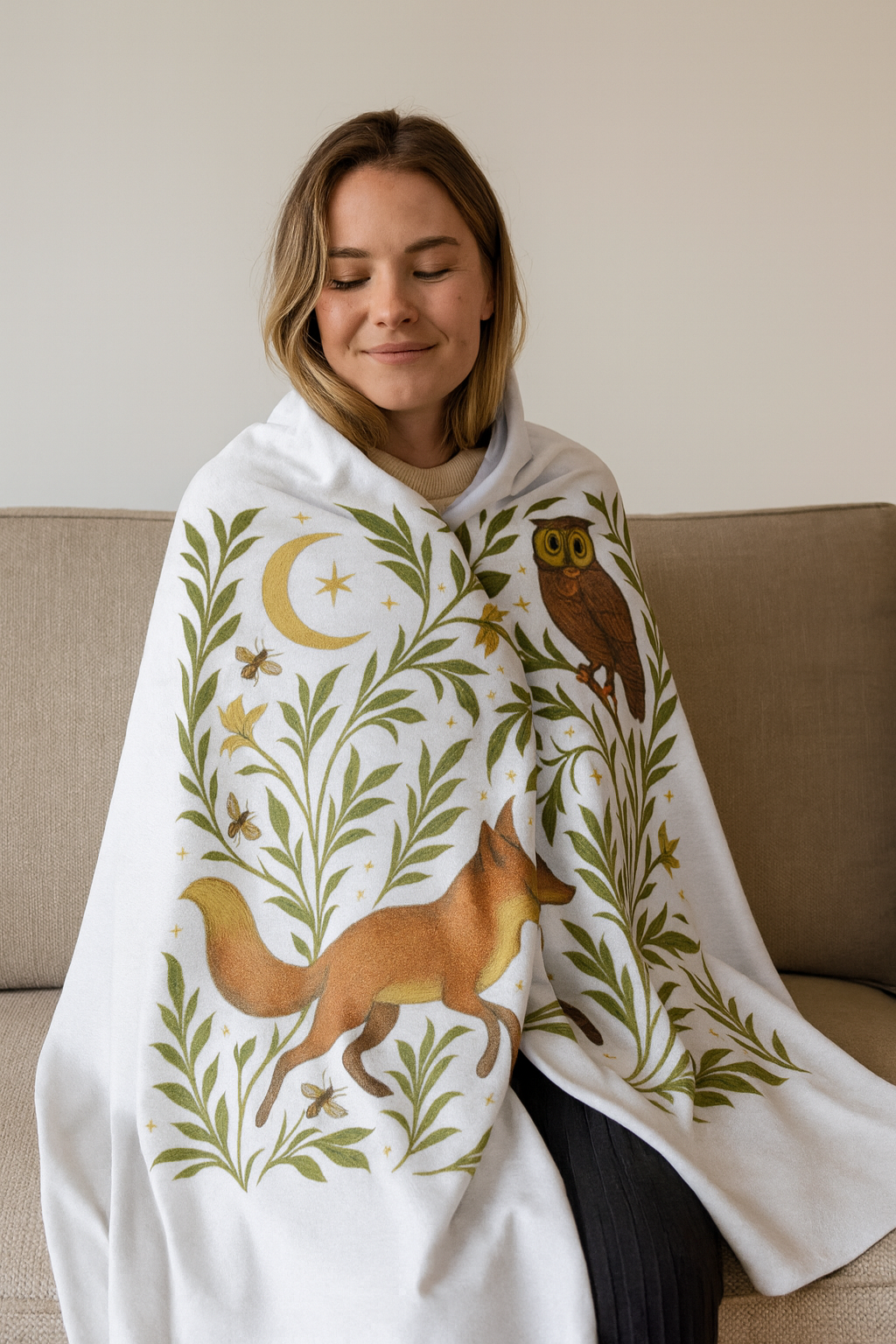 Upside Down Owl Farm - Wholesale Throw Blanket - Woodland Fox & Owl Throw Blanket – Cozy Nature Inspired Boho6