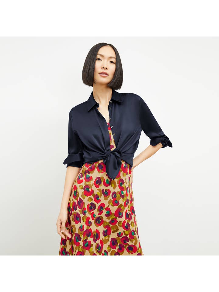M.M.LaFleur - Wholesale Blouse - Women's - Tatum Top - Washable Silk Charmeuse :: Galaxy Blue