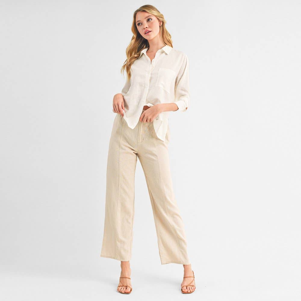 Paperdoll - Wholesale Button Down Shirt - Women's - LINEN BLEND LONG SLEEVE BUTTON DOWN SHRT WITH SIDE SLITS6