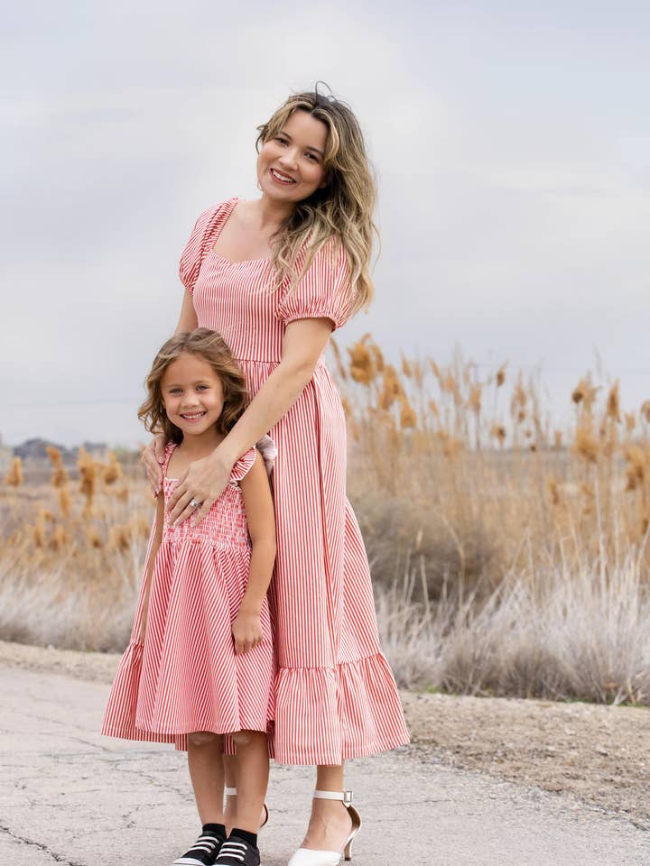 Monica + Andy - Wholesale Dress - Kids - Smocked Ruffle Sundress_Red Stripes