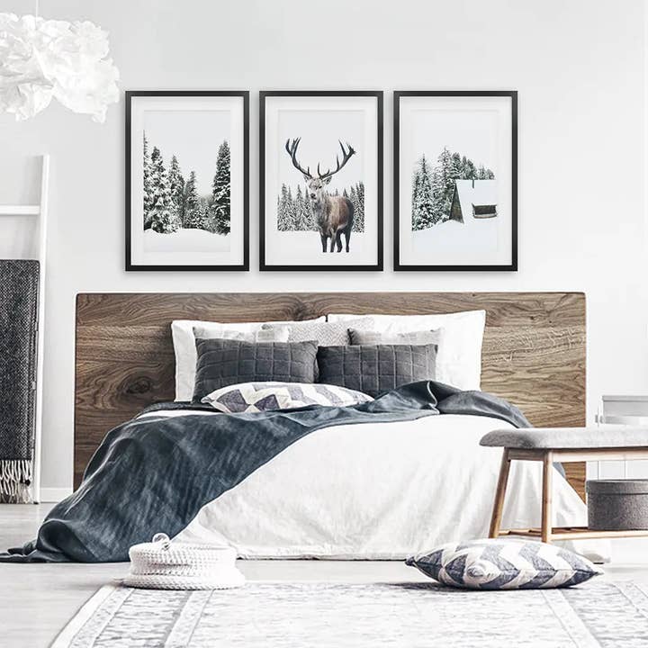 Art Lane - Wholesale Gallery Wall Set - Christmas Wall Art. Winter Forest, Log Cabin, Reindeer