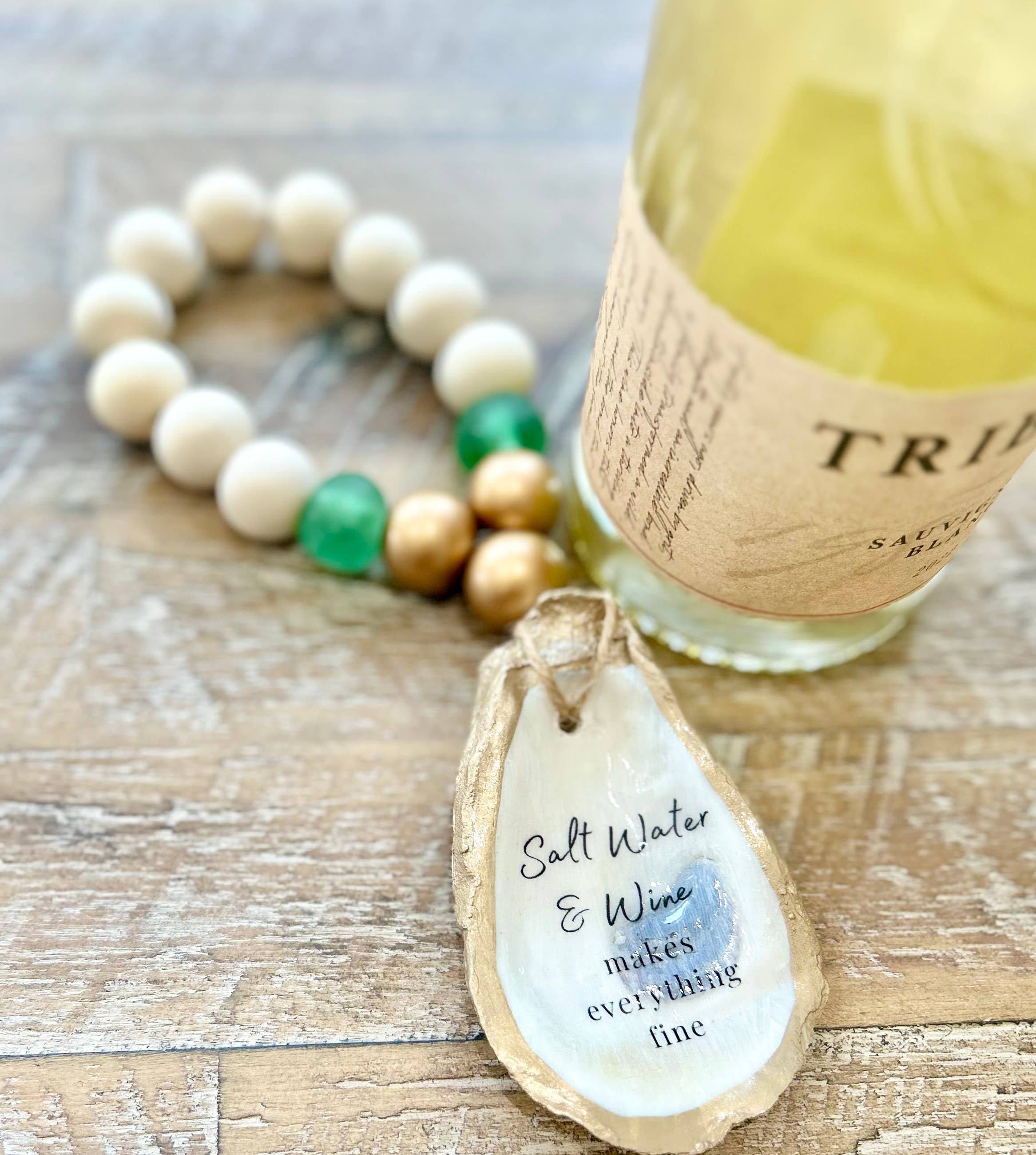 Coast and Cork - Wholesale Wine Charm - Saltwater & Wine Make Everything Fine - Beaded Bottle Charm3