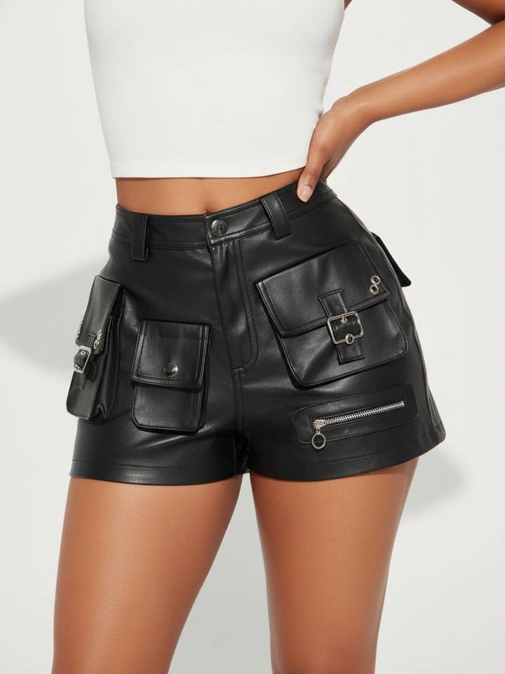 PU PLEATHER MINI SHORTS for wholesale by 5besties inc