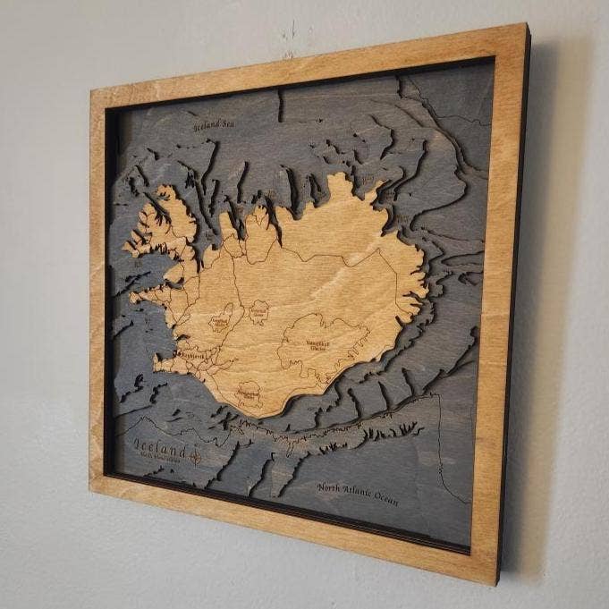 Coastal Carve Engravings - Venta al por mayor Mapas - Islandia | Mapa de Madera 3D