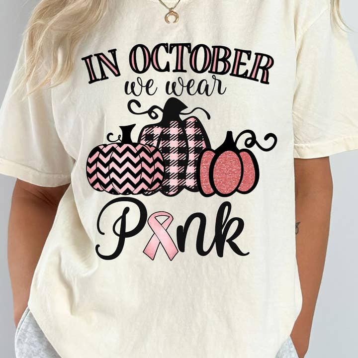 In October We Wear Pink Pumpkin Comfort Colors Tee for wholesale by Kissed Apparel