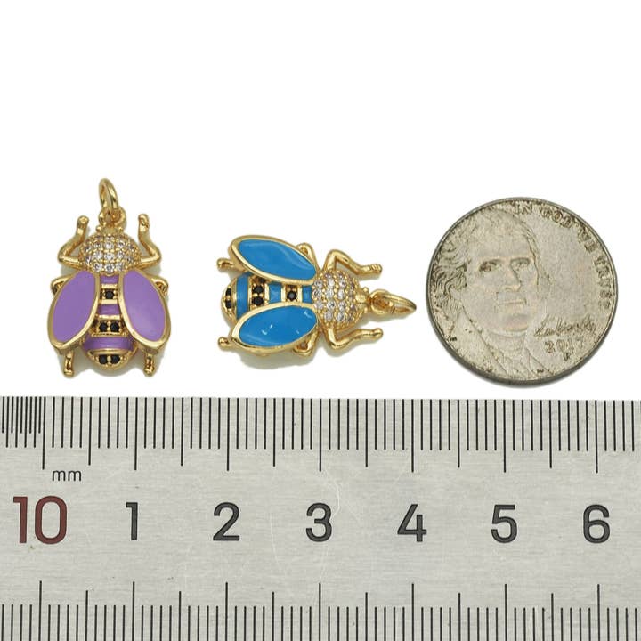 BestBeads&Beyond - Wholesale Individual Charm/Pendant - CZ Pave Enamel Bee Charm, inset charm, Sku#L645