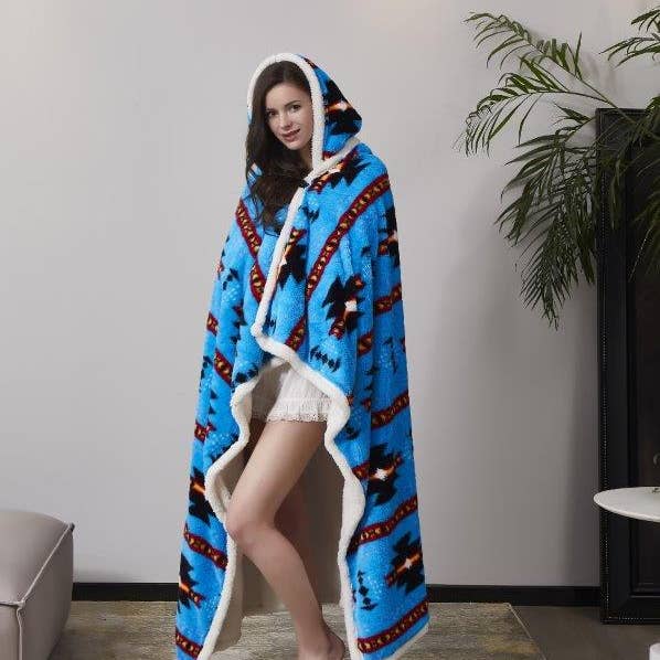 Duke Imports - Wholesale Throw Blanket - "Native Turquoise" Faux Fur Plush Hooded Throw Blanket2