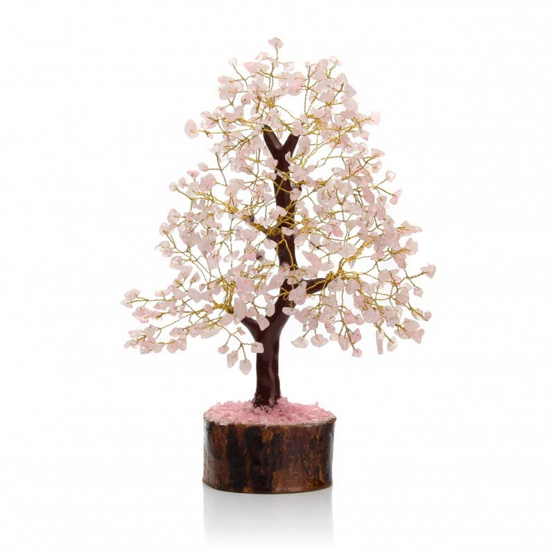 UniArt - Wholesale Ornament - Rose quartz tree with wooden base, 500 chips0