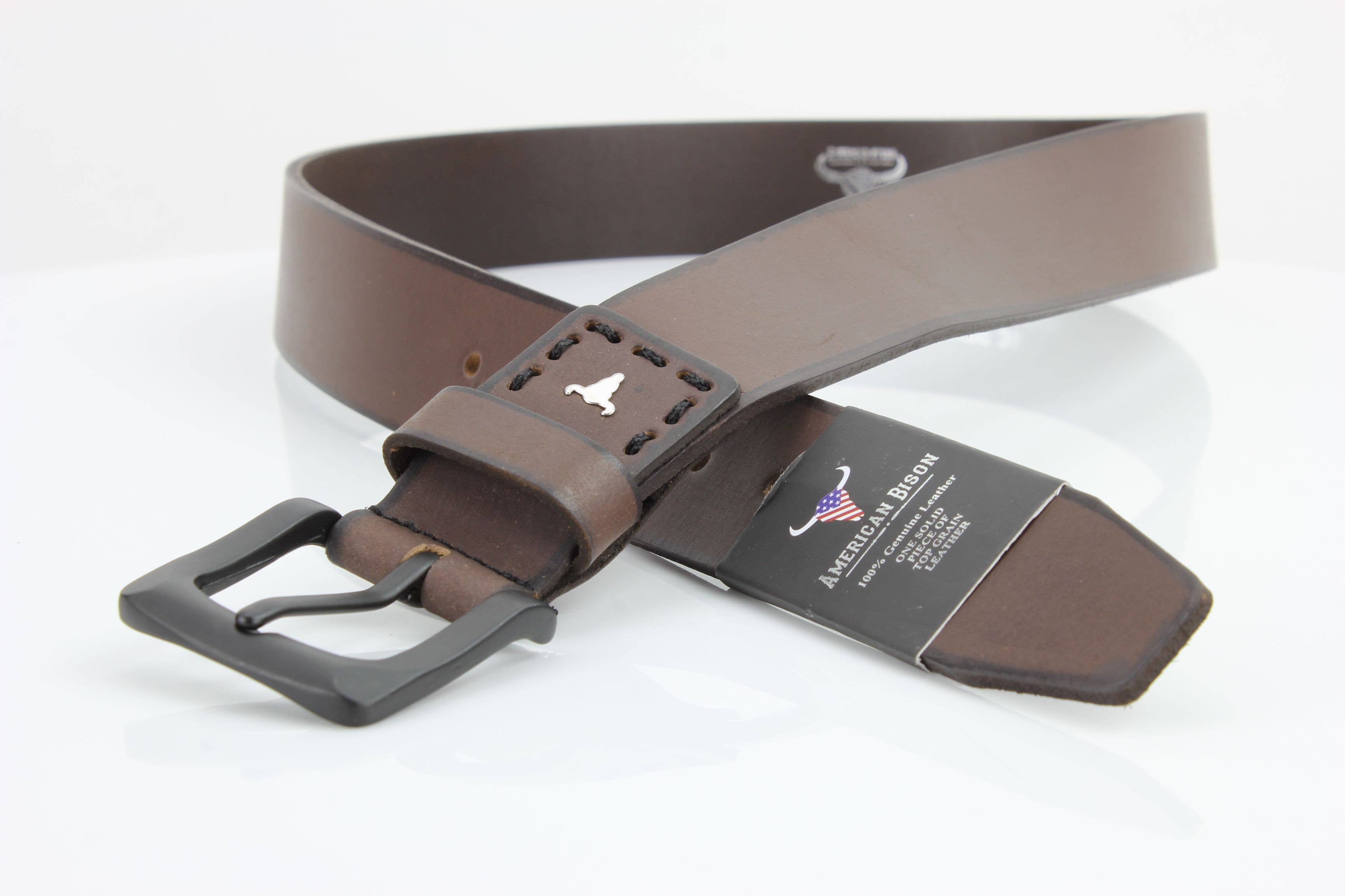 Leather Impressions Inc - Vente Ceinture – unisexe - Ceinture en cuir classique avec coutures fines et logo - ABB 0107