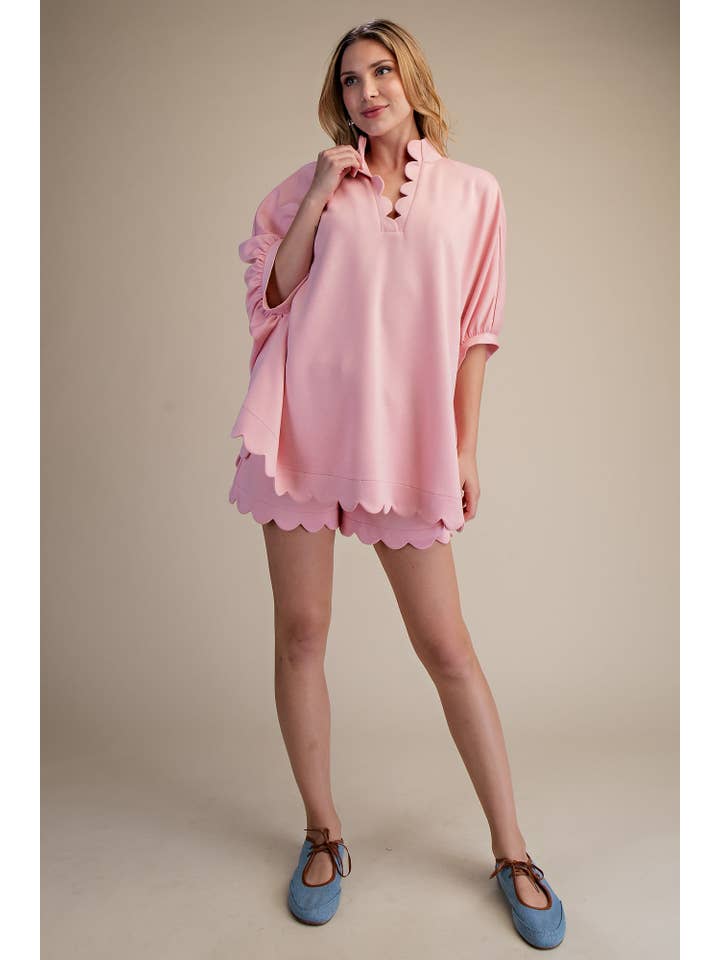 Glam - Wholesale Blouse - Women's - Scallop Neck Line Oversized Top6