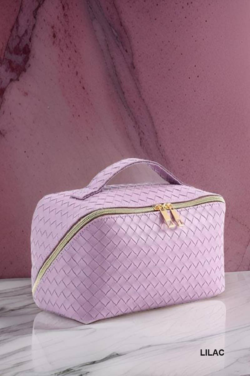 42POPS - Wholesale Makeup/Cosmetic Bag - ,,,._ SI-26420 Woven Vegan Leather Cosmetic Makeup Travel Bag1