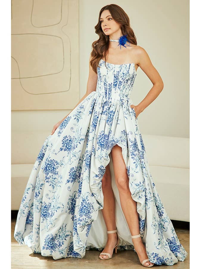 Strapless Bateau Neck Bubble Hem Jacquard Dress for wholesale by Babyfox Apparel