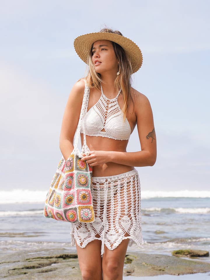 Flower Power Crochet Tote for wholesale by Bali Queen