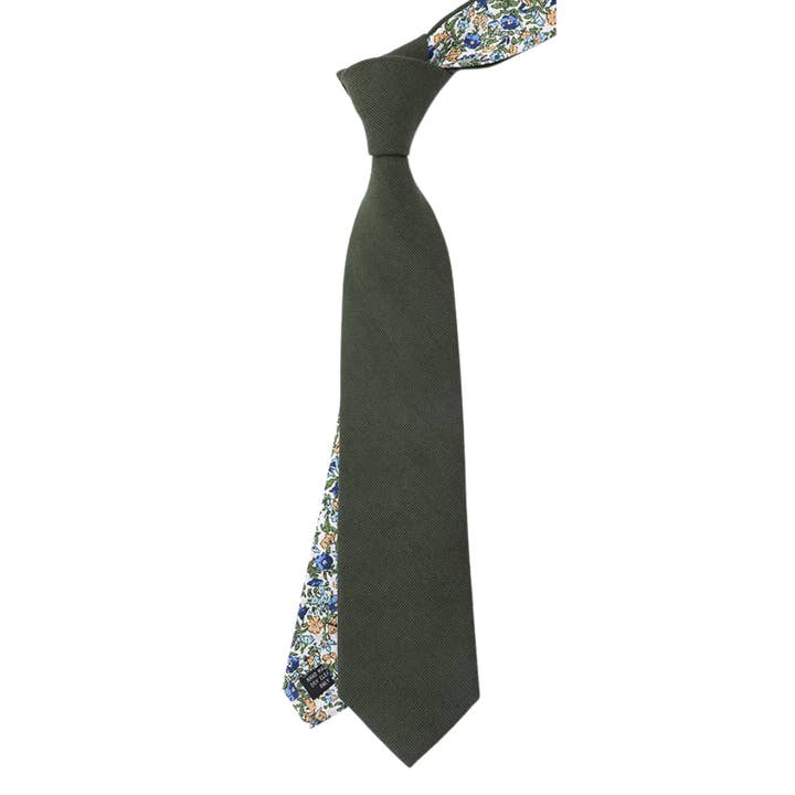 Tie Mood - Wholesale Necktie - Men's - Flynn Olive Green Solid & Floral Tie