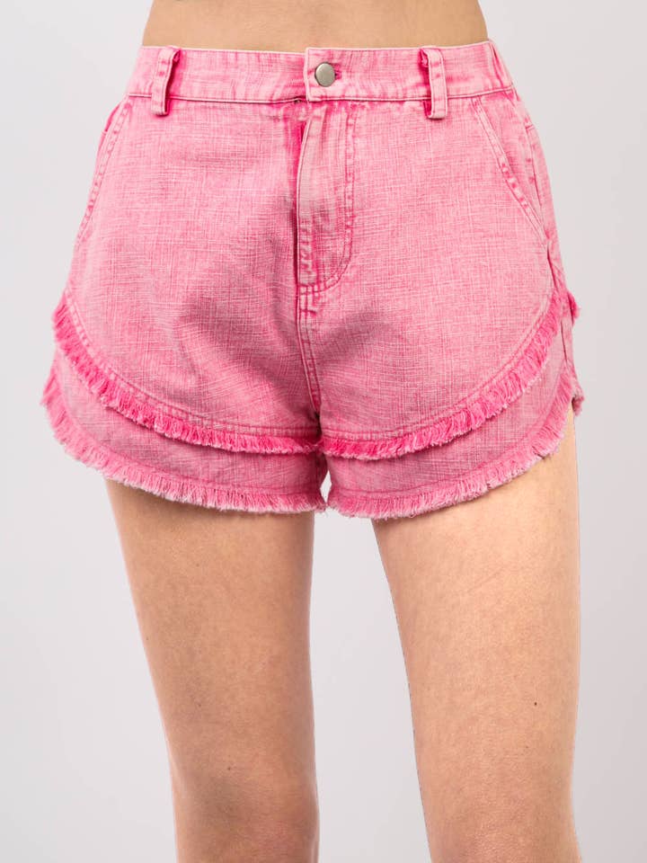 NP70471-Frayed Layered Washed Cotton Twill Denim Shorts for wholesale by VERY J