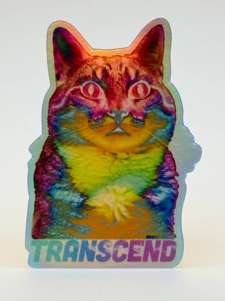 Holographic Psychedelic TRANSCEND 3.5" Die Cut Sticker for wholesale by Mobius Theory